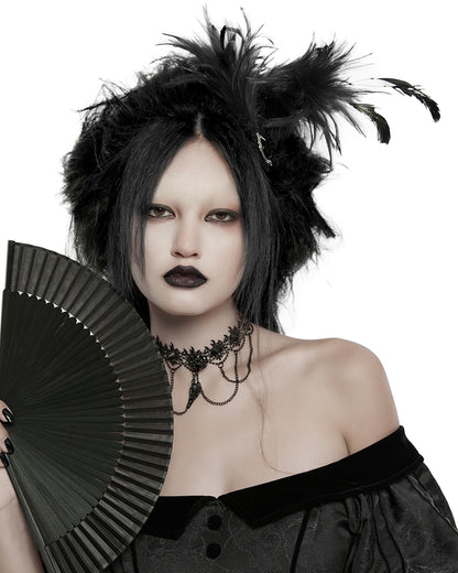 WS-683LHF Womens Gothic Hair Barette With Black Feathers