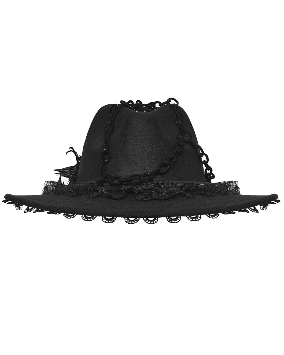 WS-821MZ Womens Gothic Dragon Spine Chained Wide Brim Hat