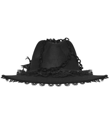 WS-821MZ Womens Gothic Dragon Spine Chained Wide Brim Hat