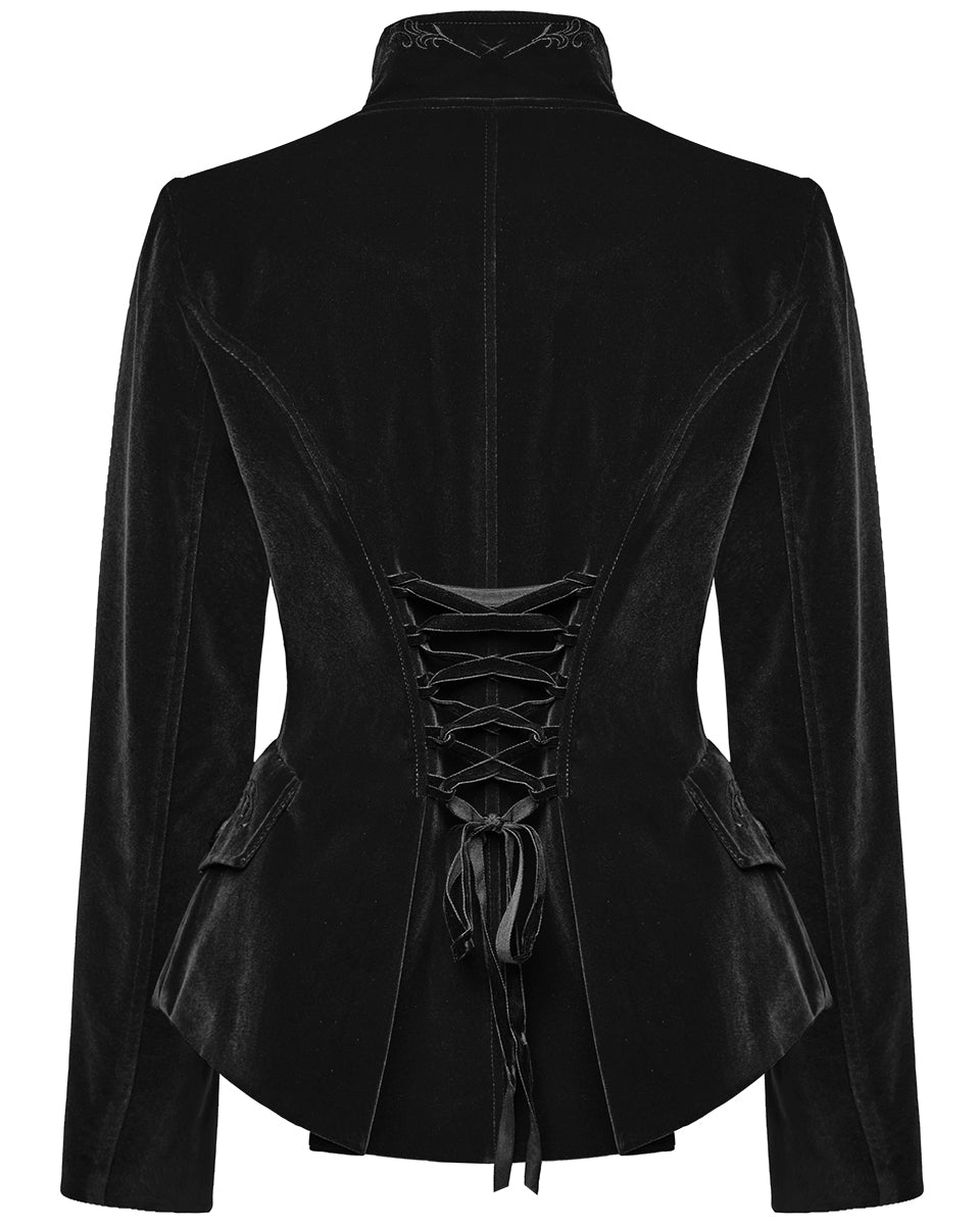 WY-1665XCF Womens Gothic Embroidered Velvet Cutaway Riding Jacket - Black