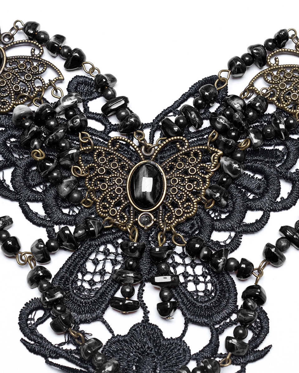 WS-778LHF-BKF Womens Steampunk Butterfly Choker Necklace - Black