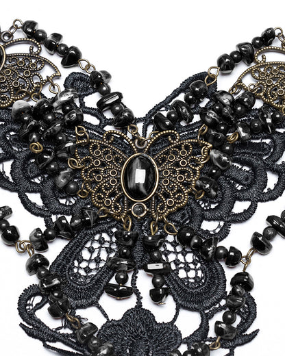 WS-778LHF-BKF Womens Steampunk Butterfly Choker Necklace - Black