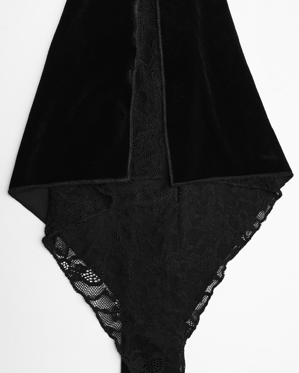 WQ-898LQF Womens Long Gothic Velvet & Lace Beaded & Embroidered Maxi Dress