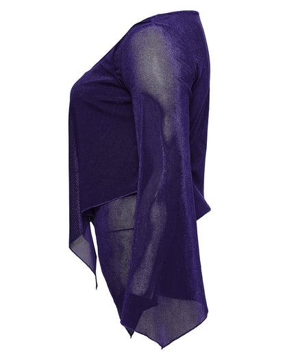 DY-1624XDF Plus Size Womens Gothic Layered Velvet & Mesh Tunic Top - Purple