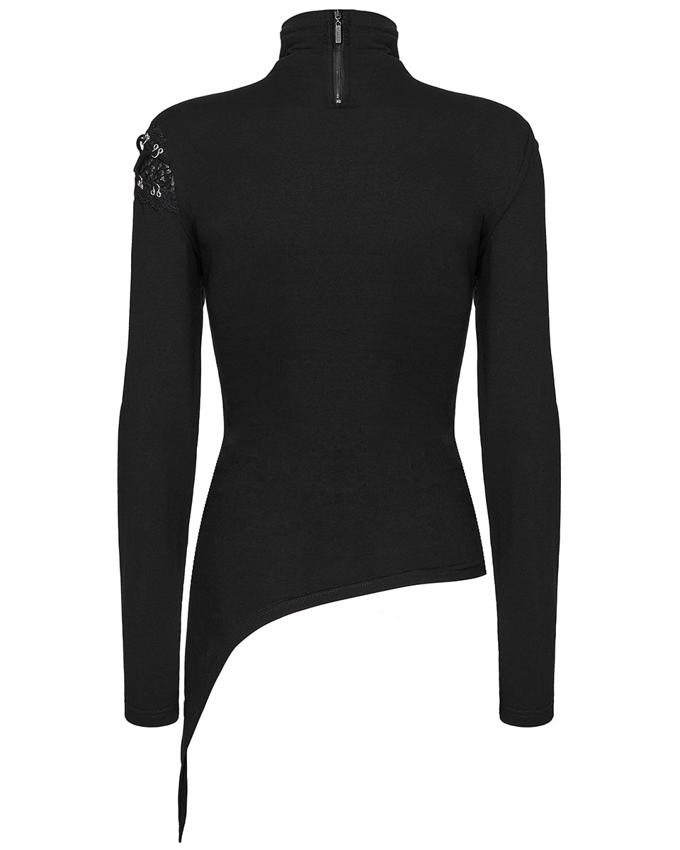 OT-952TCF-BKF Daily Life Womens Asymmetric Apocalyptic Spliced Mesh Top