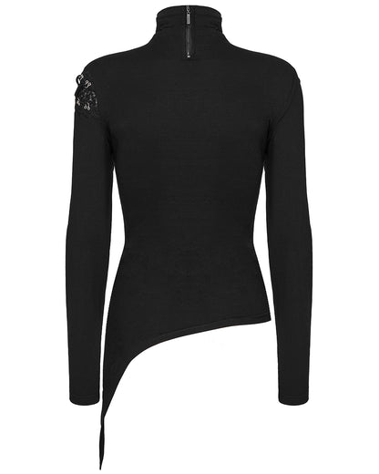 OT-952TCF-BKF Daily Life Womens Asymmetric Apocalyptic Spliced Mesh Top
