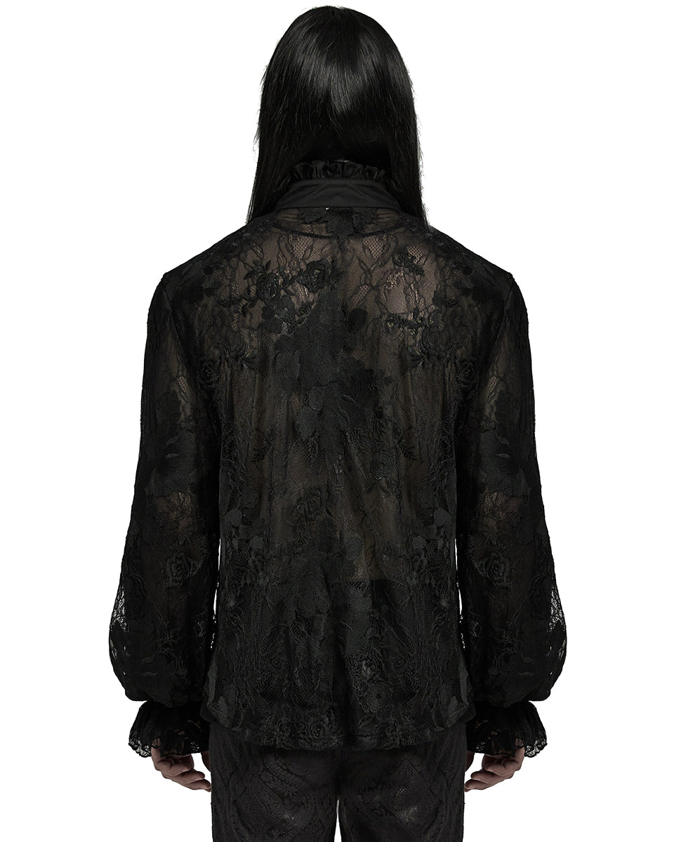 WY-1592CCM-BKM Mens Romantic Gothic Dark Floral Lace Ruffled Poet Shirt