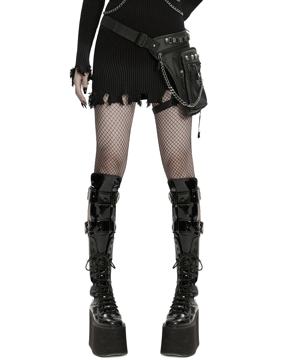 WS-868BB Unisex Cyberpunk Chained Skull Studded Hip Bag Waist Pack Belt