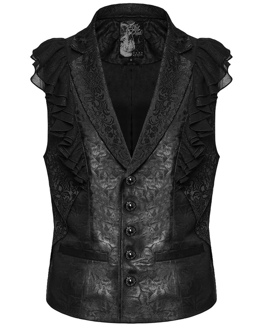 WY-1686MJM Mens Dark Gothic Aristocrat Embellished Lace Trim Waistcoat Vest