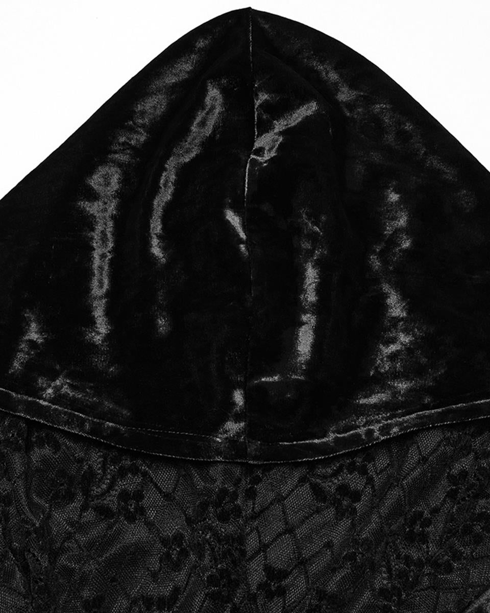 OQ-840LQF Daily Life Womens Dark Gothic Lace Crucifix Hooded Bodycon Dress