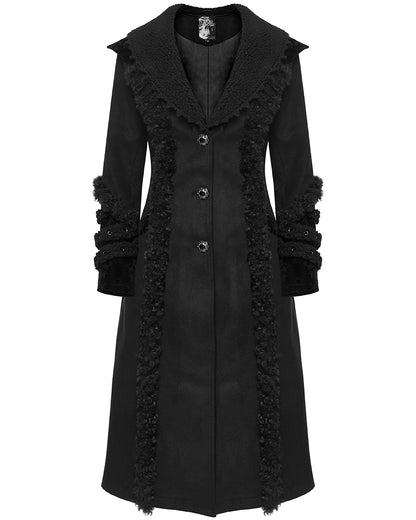 PR-DY-1528ECF-BKF Womens Gothic Winter Fur Trimmed Coat - Extended Size Range