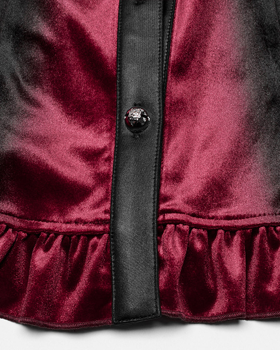 OY-1697DQF-RDF Daily Life Gothic Gradient Velvet Bat Collar Blouse Top - Red & Black