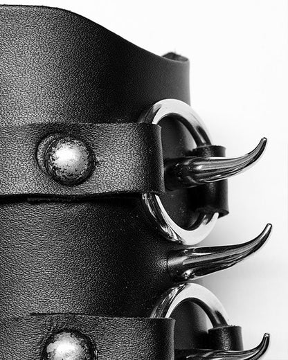 WS-527-BKM Mens Dark Gothic Spiked Wrist Cuff (Single) - Black Faux Leather