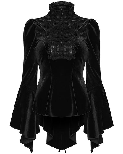 WT-1021TCF Womens Elegant Gothic Velvet & Pleated Lace Blouse Top