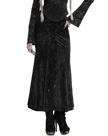 OQ-851BQF Daily Life Womens Long Gothic Velvet Applique Maxi Skirt - Black
