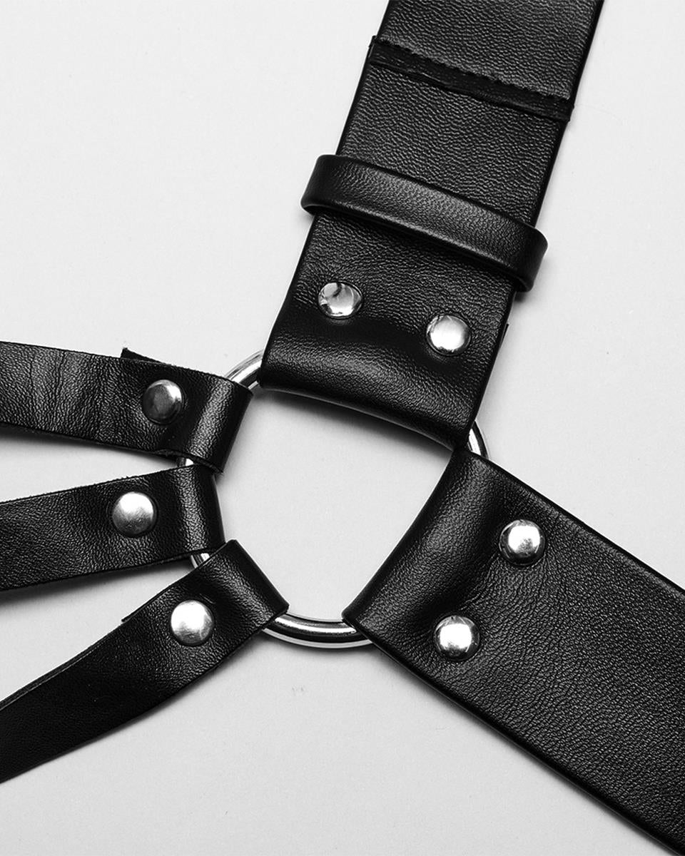 WS-636BDM-BKM Mens Apocalyptic Punk One Shoulder Strapping Harness - Faux Leather