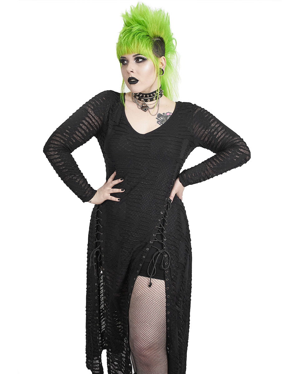 DQ-510 Plus Size Womens Snakescale Apocalyptic Gothic Split Leg Maxi Dress