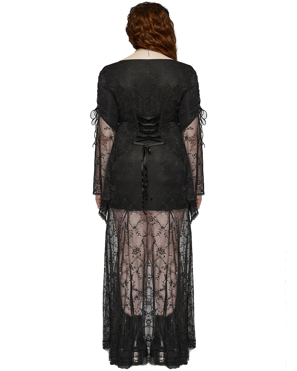 DQ-725LQF Plus Size Womens Gothic Layered Lace Maxi Dress