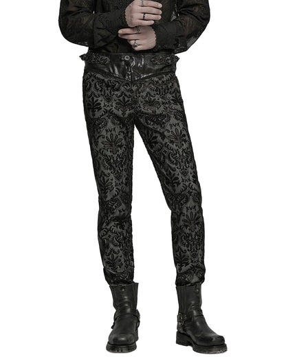 WK-725XCM-BKWHM Mens Gothic Aristocrat Embroidered Damask Houndstooth Dress Pants