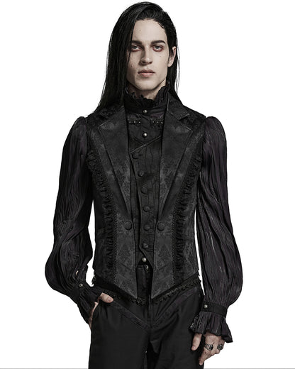 PR-Y1469-BKM Mens Dark Gothic Aristocrat Jacquard Waistcoat Vest - Victorian Damask