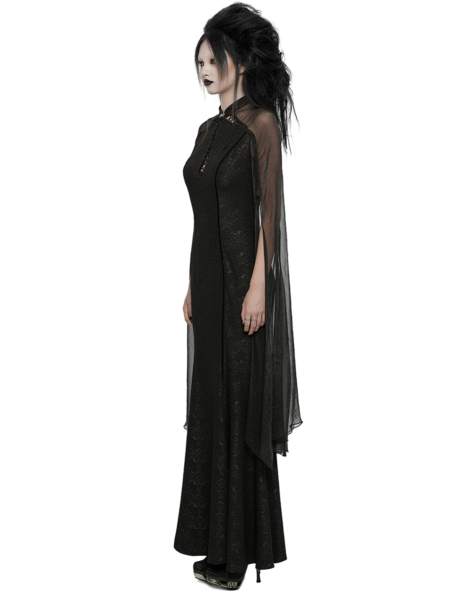 WQ-774LQF Womens Long Gothic Damask Flared Chiffon Sleeve Maxi Dress