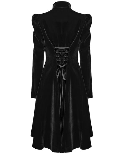 WY-1633XCF Womens Gothic Velvet Embellished Mid Length Military Coat - Black