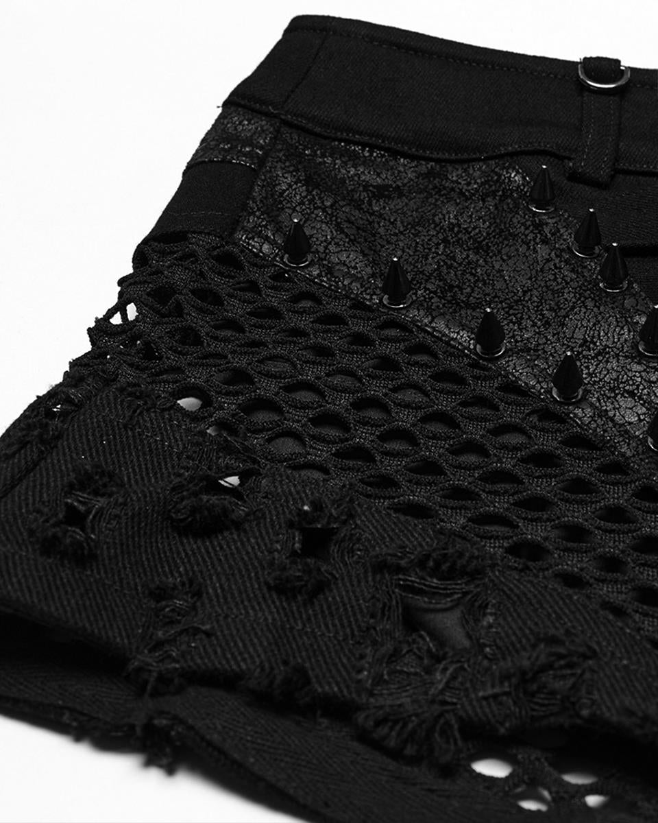 WK-710XDF-BKF Womens Apocalyptic Gothic 2-Piece Shorts & Half Skirt