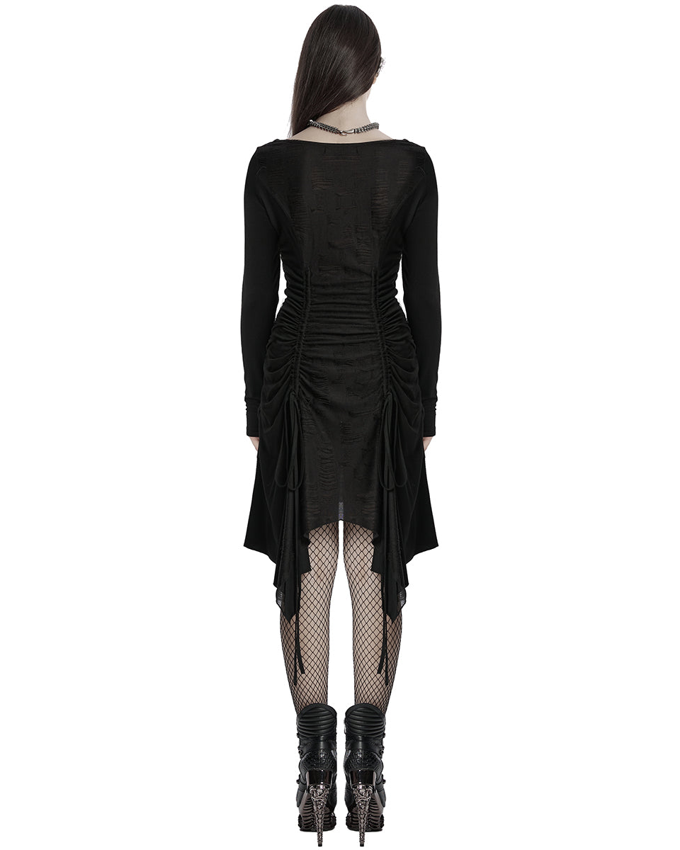 OQ-794LQF Daily Life Apocalyptic Gothic Broken Knit Ruching Dress
