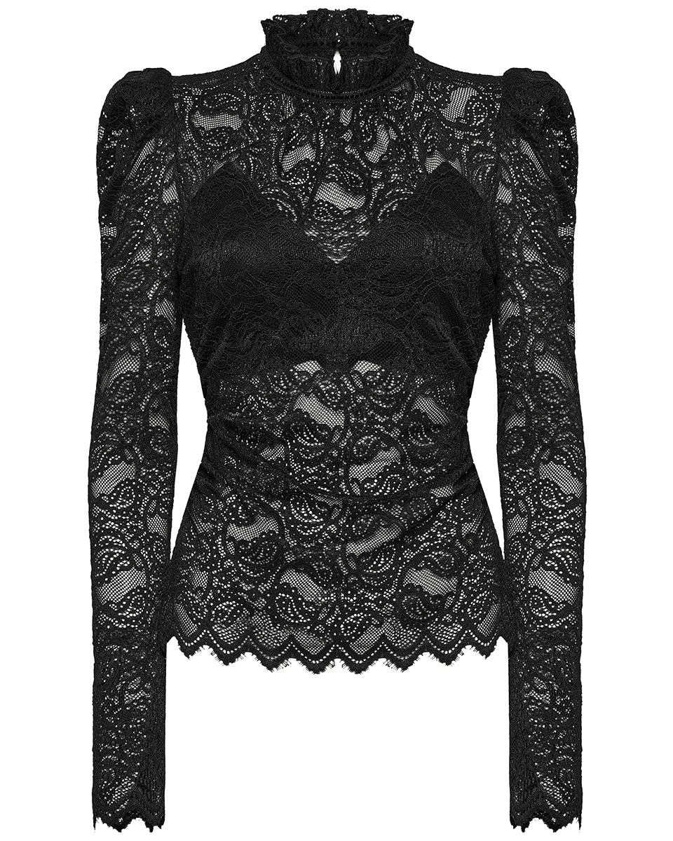 OT-963TCF Daily Life Victorian Gothic Floral Lace Fitted Blouse Top