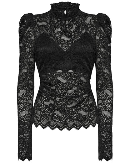 OT-963TCF Daily Life Victorian Gothic Floral Lace Fitted Blouse Top