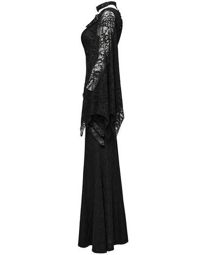 WQ-746LQF Womens Gothic Lace Batwing Caped Maxi Dress