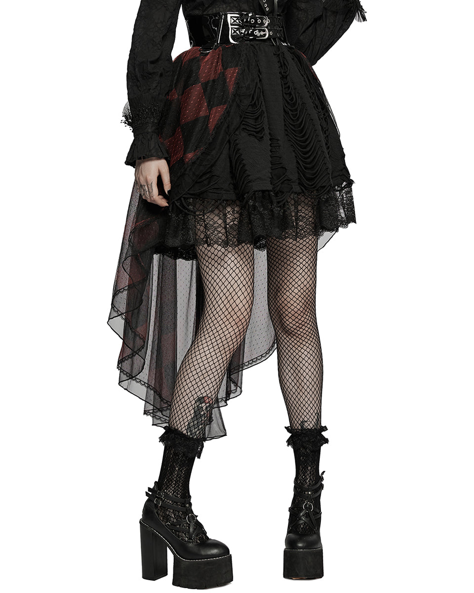 PR-LQ103-BKPRFPyon Pyon Womens Gothic Lolita Sheer Mesh Half-Skirt - Black & Red Check