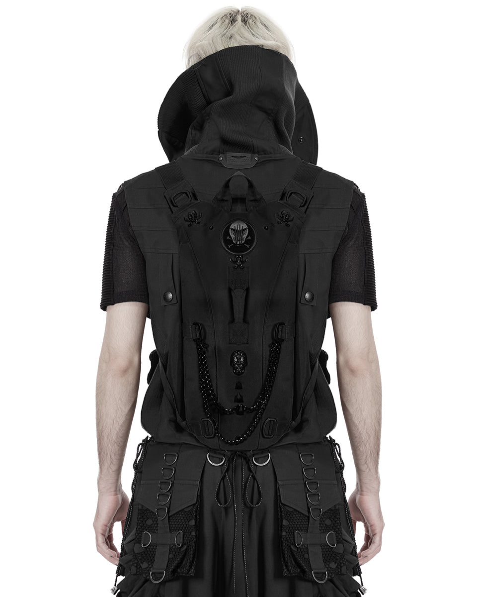 Mens Apocalyptic Punk Tactical Techwear Chained Backpack