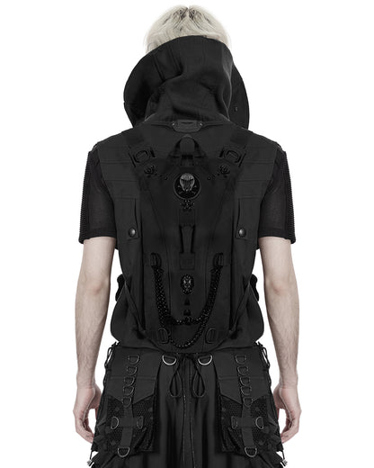Mens Apocalyptic Punk Tactical Techwear Chained Backpack