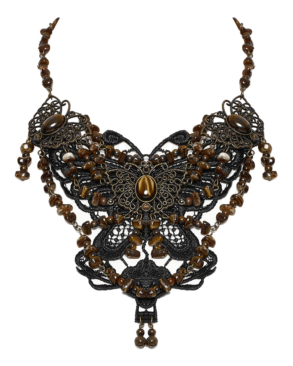 WS-778LHF-COF Womens Steampunk Butterfly Choker Necklace - Black & Brown