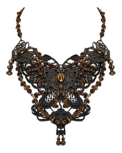 WS-778LHF-COF Womens Steampunk Butterfly Choker Necklace - Black & Brown