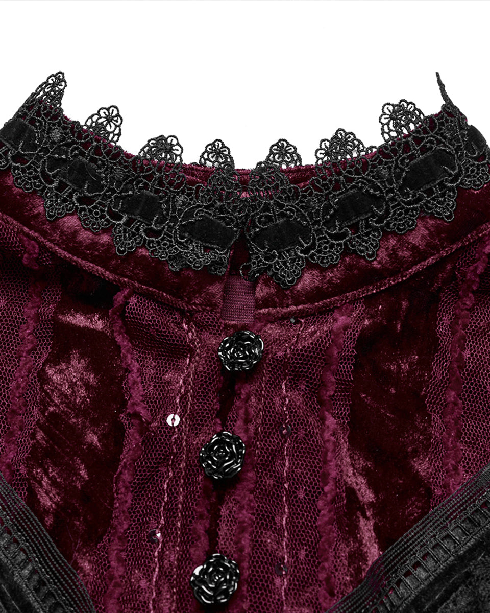 OY-1750DPF Daily Life Womens Gothic Crushed Velvet & Lace Bolero Cape - Red