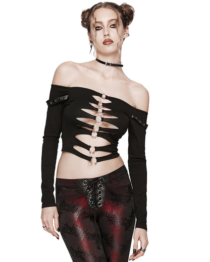 WT-875TCF-BKF Daily Life Cutout CyberPunk Piercing Top