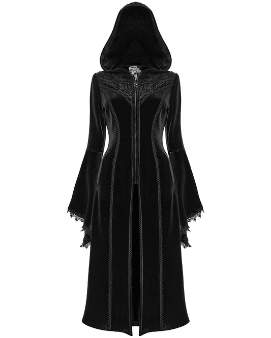 DY-1510LCF-BKF Womens Gorgeous Gothic Lace Applique Hooded Coat - Extended Size Range - Black Velvet