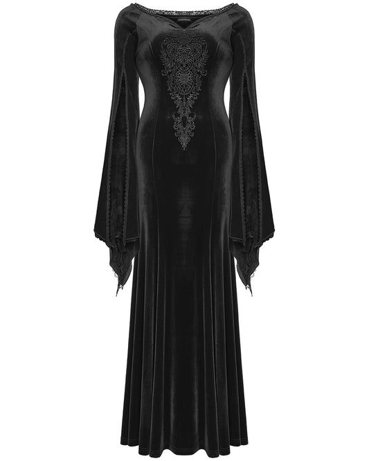 PR-DQ-641LQF-BKF Classic Gothic Off Shoulder Maxi Dress - Extended Size Range - Black Velvet