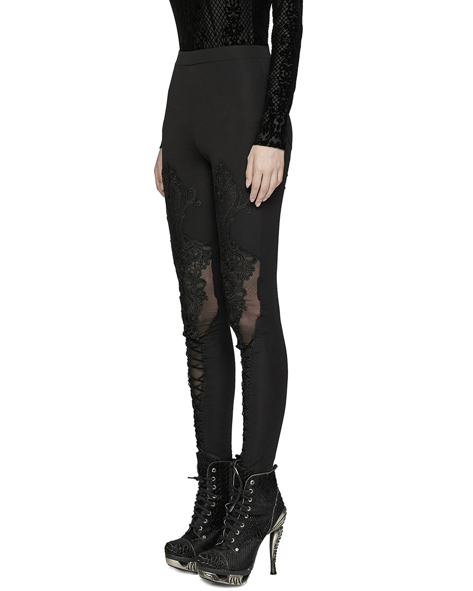 WK-653DDF Womens Gothic Embroidered Lacing Leggings