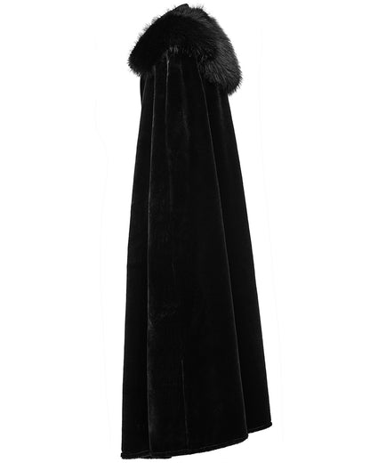 PR-WY-1557DPM-BKM Mens Long Gothic Nobleman Cloak With Faux Fur Cape