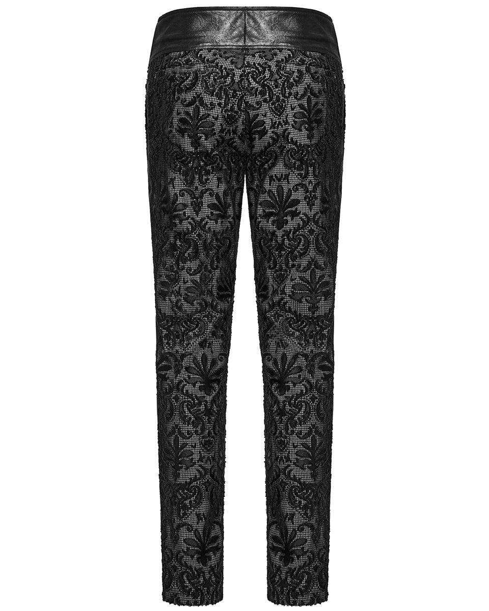 WK-725XCM-BKWHM Mens Gothic Aristocrat Embroidered Damask Houndstooth Dress Pants