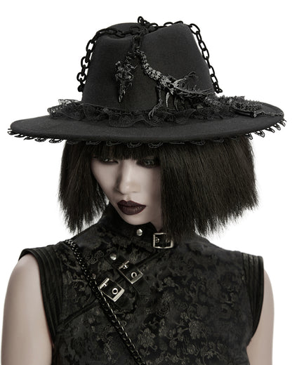 WS-821MZ Womens Gothic Dragon Spine Chained Wide Brim Hat