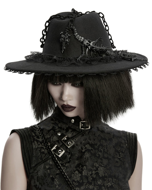 WS-821MZ Womens Gothic Dragon Spine Chained Wide Brim Hat
