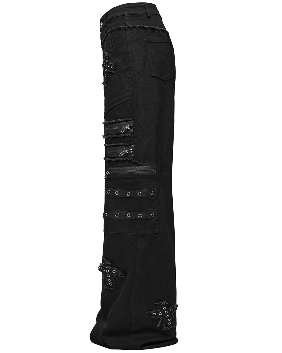 WK-658NCF Womens Apocalyptic Gothic Cut & Sew Crucifix Cargo Pants