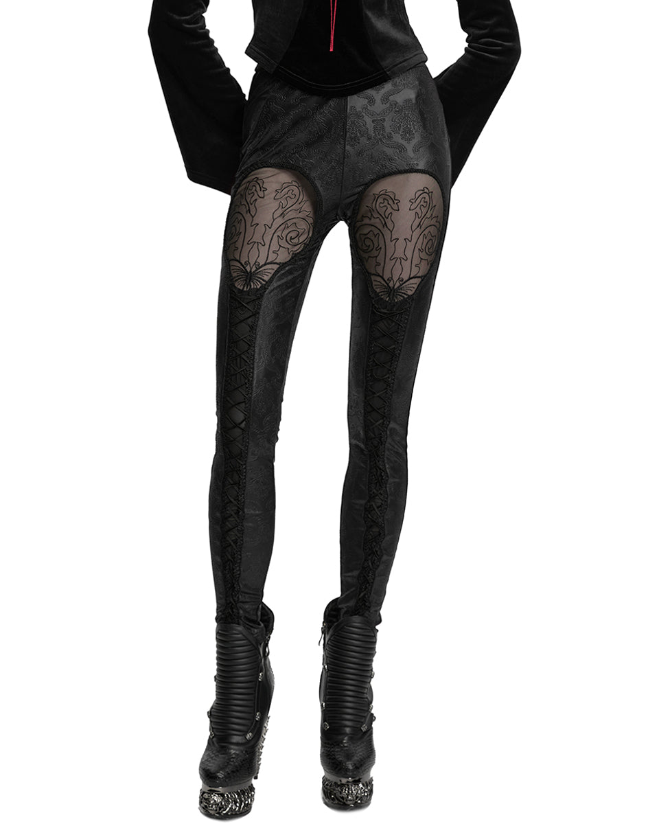 OK-711DDF Daily Life Womens Embossed Baroque Gothic Damask Butterfly Leggings