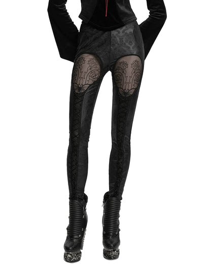 OK-711DDF Daily Life Womens Embossed Baroque Gothic Damask Butterfly Leggings