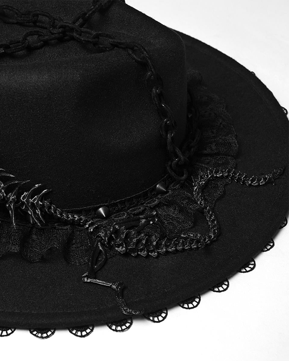 WS-821MZ Womens Gothic Dragon Spine Chained Wide Brim Hat