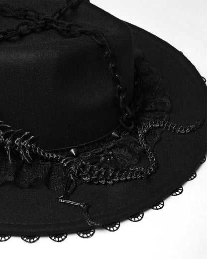 WS-821MZ Womens Gothic Dragon Spine Chained Wide Brim Hat